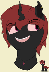 Size: 650x948 | Tagged: safe, artist:sharp72, derpibooru import, oc, oc only, oc:red buggo, changeling, pony, bust, colored sketch, female, mare, pony town, portrait, red changeling, simple background, solo
