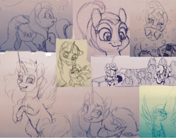 Size: 1760x1373 | Tagged: safe, artist:razledazle, derpibooru import, oc, oc only, alicorn, pony, lineart, rearing, sketch, sketch dump, smiling, traditional art