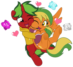 Size: 5450x5000 | Tagged: safe, artist:jhayarr23, derpibooru import, oc, oc only, oc:naviga, pegasus, pony, unicorn, hug, looking at each other, looking at someone, simple background, transparent background