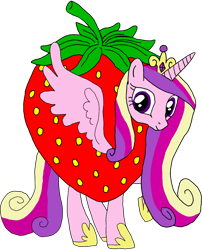 Size: 1280x1588 | Tagged: safe, artist:kigtoons, derpibooru import, princess cadance, alicorn, berry, berry costume, clothes, costume, food, food costume, simple background, solo, strawberry, strawberry costume, transparent background