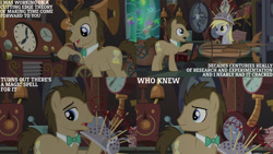 Size: 1280x720 | Tagged: safe, derpibooru import, edit, edited screencap, editor:quoterific, screencap, derpy hooves, doctor whooves, earth pony, pegasus, pony, season 5, slice of life (episode), female, male, mare, open mouth, open smile, smiling, stallion