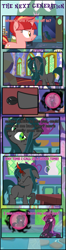 Size: 1051x3974 | Tagged: safe, artist:shootingstarsentry, derpibooru import, oc, oc:nightshade (digimonlover101), oc:queen larva, oc:star curve, changepony, hybrid, comic:the next generation, interspecies offspring, offspring, parent:king sombra, parent:queen chrysalis, parent:starlight glimmer, parent:sunburst, parents:chrysombra, parents:starburst, purple changeling