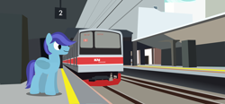 Size: 4032x1872 | Tagged: safe, artist:indonesiarailroadpht, derpibooru import, oc, oc:sierra nightingale, pegasus, pony, commuter train, jr205, kai commuter, platform, solo, sudirman, train