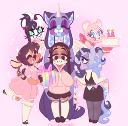 Size: 1114x1102 | Tagged: safe, artist:pastelperyton, derpibooru import, oc, oc only, anthro, unguligrade anthro, unicorn, :p, clothes, dress, eyelashes, female, horn, makeup, present, smiling, tongue, tongue out, unicorn oc