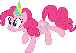 Size: 3000x2128 | Tagged: safe, artist:cloudyglow, derpibooru import, pinkie pie, earth pony, pony, castle sweet castle, .ai available, butt, female, full body, hat, high res, hooves, mare, party hat, pink mane, pink tail, plot, simple background, smiling, solo, tail, transparent background, vector