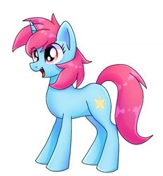 Size: 1009x1089 | Tagged: safe, artist:namaenonaipony, derpibooru import, oc, oc only, pony, unicorn, eye clipping through hair, full body, hooves, horn, open mouth, open smile, simple background, smiling, solo, standing, tail, unicorn oc, white background