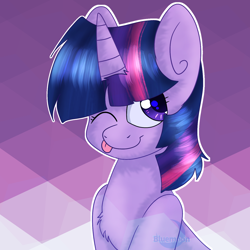 Size: 1440x1439 | Tagged: safe, artist:bluemoon, derpibooru import, twilight sparkle, pony, unicorn, ;p, cute, one eye closed, smiling, solo, tongue, tongue out