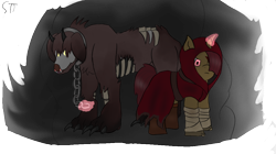 Size: 1024x572 | Tagged: safe, artist:schumette14, derpibooru import, oc, oc:corindonna, oc:sam, demon, diamond dog, unicorn, alternate universe, guardian, magic, multiverse, next generation, power, war