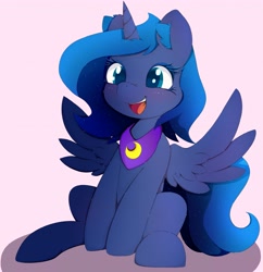 Size: 3959x4096 | Tagged: safe, artist:zokkili, derpibooru import, princess luna, alicorn, pony, female, filly, foal, pink background, simple background, solo, woona, younger