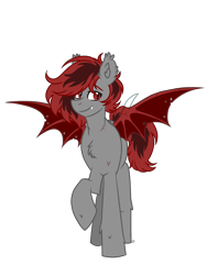 Size: 3456x4608 | Tagged: safe, artist:nightydream, derpibooru import, oc, oc only, oc:blood moon, bat pony, pony, bat pony oc, bat wings, chest fluff, ear fluff, ear tufts, ears, fangs, front view, full body, high res, hooves, male, raised hoof, raised leg, signature, simple background, solo, spread wings, stallion, standing, transparent background, two toned mane, wings