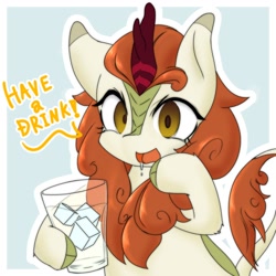 Size: 2000x2000 | Tagged: safe, artist:zemlya, derpibooru import, autumn blaze, kirin, pony, drink, food, high res, lemon, solo, sugar (food), water