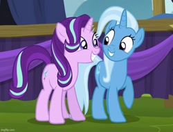 Size: 737x560 | Tagged: safe, derpibooru import, screencap, starlight glimmer, trixie, pony, unicorn, no second prances, season 6, duo, female, imgflip, mare