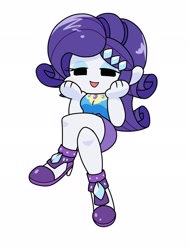 Size: 1536x2048 | Tagged: safe, alternate version, artist:batipin, derpibooru import, rarity, equestria girls, bedroom eyes, blushing, breasts, cleavage, clothes, crossed legs, friday night funkin', high heels, legs, lidded eyes, miniskirt, open mouth, rarity peplum dress, shoes, simple background, skirt, solo, white background