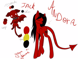 Size: 2816x2130 | Tagged: safe, artist:maneblue, derpibooru import, oc, oc only, pony, devil, duo, reference sheet, smiling