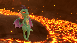 Size: 3840x2160 | Tagged: safe, artist:xppp1n, princess ember, dragon, 3d, blender, blender cycles, lava, solo, volcano