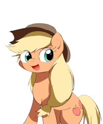 Size: 1000x1200 | Tagged: safe, artist:leo19969525, derpibooru import, applejack, earth pony, pony, applejack's hat, clothes, cowboy hat, eye clipping through hair, female, hat, looking at you, mare, open mouth, open smile, simple background, smiling, smiling at you, solo, white background