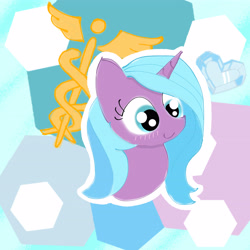 Size: 4096x4096 | Tagged: safe, artist:tiga mega, derpibooru import, idw, radiant hope, pony, unicorn, bust, caduceus, crystal heart, female, heart, hexagon, mare, smiling, solo