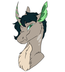 Size: 1920x2134 | Tagged: safe, artist:ask-y, derpibooru import, oc, oc only, pony, unicorn, bust, chest fluff, curved horn, ear fluff, ears, green eyes, horn, looking at you, male, simple background, stallion, transparent background, unicorn oc