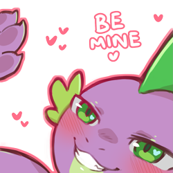 Size: 1159x1159 | Tagged: safe, artist:cold-blooded-twilight, derpibooru import, spike, dragon, blushing, dialogue, heart, simple background, smiling, solo, transparent background