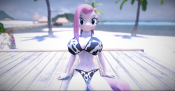 Size: 1275x670 | Tagged: safe, artist:atimkos, derpibooru import, pinkie pie, anthro, earth pony, 3d, beach, breasts, pinkamena diane pie, pinkie pies, skyrim, solo, the elder scrolls