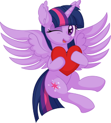 Size: 6214x6835 | Tagged: safe, artist:cyanlightning, derpibooru import, twilight sparkle, twilight sparkle (alicorn), alicorn, pony, .svg available, absurd resolution, cute, ear fluff, ears, female, heart, heart pillow, looking at you, mare, pillow, simple background, smiling, solo, transparent background, twiabetes, vector