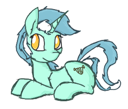 Size: 294x251 | Tagged: safe, artist:anonymous, ponerpics import, lyra heartstrings, pony, unicorn, aggie.io, female, horn, lying down, mare, simple background, sitting, sketch, smiling, solo