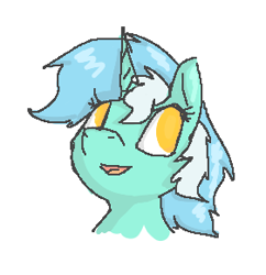 Size: 281x290 | Tagged: safe, artist:anonymous, ponerpics import, lyra heartstrings, pony, unicorn, aggie.io, bust, female, horn, mare, open mouth, portrait, simple background, smiling, solo