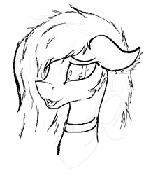 Size: 494x540 | Tagged: safe, artist:anonymous, ponerpics import, oc, oc only, pony, aggie.io, female, mare, monochrome, open mouth, simple background, sketch, solo, tongue, tongue out