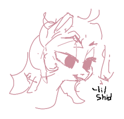 Size: 309x295 | Tagged: safe, artist:anonymous, ponerpics import, oc, oc only, earth pony, pony, aggie.io, dialogue, female, lidded eyes, mare, monochrome, shid, simple background, sketch, solo, talking