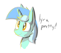 Size: 440x384 | Tagged: source needed, useless source url, safe, artist:anonymous, ponerpics import, lyra heartstrings, pony, unicorn, aggie.io, female, horn, mare, simple background, smiling, solo, text