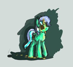 Size: 588x539 | Tagged: source needed, useless source url, safe, artist:anonymous, ponerpics import, lyra heartstrings, pony, unicorn, aggie.io, black sclera, broken horn, female, horn, magic, mare, simple background, solo, spooky, walking