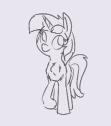 Size: 252x284 | Tagged: source needed, useless source url, safe, artist:anonymous, ponerpics import, lyra heartstrings, pony, unicorn, aggie.io, chest fluff, female, horn, mare, monochrome, raised hoof, raised leg, simple background, smiling, solo