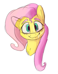 Size: 379x478 | Tagged: safe, artist:anonymous, ponerpics import, fluttershy, pony, aggie.io, bust, female, looking at you, mare, simple background, smiling, solo, white background