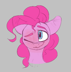 Size: 269x273 | Tagged: safe, artist:anonymous, ponerpics import, pinkie pie, earth pony, pony, aggie.io, blushing, female, mare, one eye closed, simple background, smiling, solo