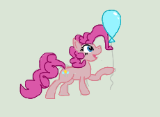 Size: 230x169 | Tagged: safe, artist:anonymous, ponerpics import, pinkie pie, earth pony, pony, aggie.io, balloon, female, hoof hold, lowres, mare, open mouth, raised hoof, raised leg, simple background, smiling, solo