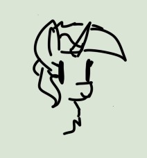 Size: 212x228 | Tagged: safe, artist:anonymous, ponerpics import, lyra heartstrings, pony, unicorn, aggie.io, chest fluff, female, horn, lowres, mare, monochrome, simple background, sketch, smiling, solo