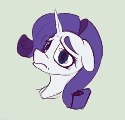 Size: 285x274 | Tagged: safe, artist:anonymous, ponerpics import, rarity, pony, unicorn, aggie.io, female, frown, horn, looking at you, lowres, mare, sad, simple background, solo