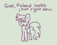 Size: 113x91 | Tagged: safe, artist:anonymous, ponerpics import, derpy hooves, pegasus, pony, aggie.io, dialogue, female, lowres, mare, monochrome, poland, simple background, smiling, solo, talking