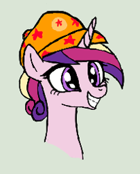 Size: 206x255 | Tagged: safe, artist:anonymous, ponerpics import, princess cadance, alicorn, pony, aggie.io, bust, female, hat, horn, mare, portrait, simple background, smiling, solo