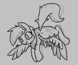 Size: 269x224 | Tagged: safe, artist:anonymous, ponerpics import, derpy hooves, pegasus, pony, aggie.io, female, flying, lowres, mare, monochrome, simple background, smiling, solo, spread wings, wings