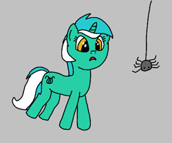 Size: 468x390 | Tagged: safe, artist:anonymous, ponerpics import, lyra heartstrings, pony, spider, unicorn, aggie.io, female, horn, mare, open mouth, simple background, solo