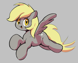 Size: 451x366 | Tagged: safe, artist:parfait, ponerpics import, derpy hooves, pegasus, pony, aggie.io, female, flying, looking at you, mare, open mouth, simple background, smiling, solo, spread wings, wings