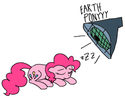 Size: 524x410 | Tagged: safe, artist:anonymous, ponerpics import, pinkie pie, earth pony, pony, /pnk/, aggie.io, ears, eyes closed, female, floppy ears, mare, onomatopoeia, simple background, sleeping, smiling, solo, sound effects, speaker, zzz