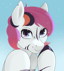 Size: 2648x2916 | Tagged: safe, artist:-mlady-, oc, oc:righteous eclipse, oc:zorse, zony, cute, female, looking at you, mare, profile, solo, stripes, zony oc, zorse