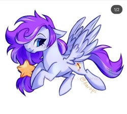 Size: 1267x1134 | Tagged: safe, artist:aarops, derpibooru import, oc, oc only, oc:art star, pegasus, pony, flying, looking at you, smiling, solo, spread wings, stars, watermark, wings