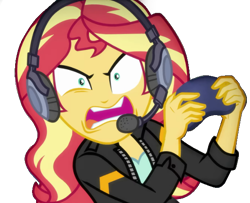 Size: 561x455 | Tagged: safe, artist:marcoequestrian98, derpibooru import, edit, edited screencap, screencap, sunset shimmer, better together, equestria girls, game stream, background removed, controller, female, gamer sunset, not a vector, psycho gamer sunset, simple background, solo, tell me what you need, transparent background