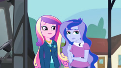 Size: 3410x1920 | Tagged: safe, derpibooru import, screencap, dean cadance, princess cadance, princess luna, vice principal luna, equestria girls, friendship games, duo, duo female, female, high res, smiling