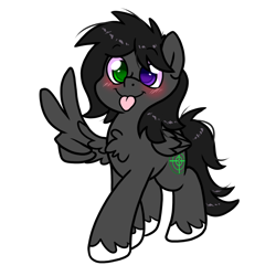 Size: 1000x1000 | Tagged: safe, artist:paperbagpony, derpibooru import, oc, oc:tida night, pegasus, heterochromia, pegasus oc, simple background, tongue, tongue out, transparent background, unshorn fetlocks, wing hands, wings