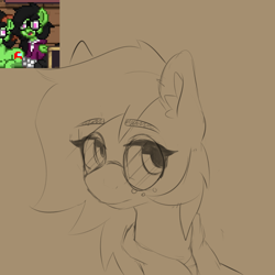 Size: 828x827 | Tagged: safe, alternate version, artist:zebra, ponerpics import, oc, oc only, oc:anon filly, pony, clothes, female, filly, foal, freckles, glasses, hoodie, pony town, round glasses, solo