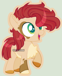 Size: 1755x2149 | Tagged: safe, artist:stormcloud-yt, derpibooru import, oc, oc only, earth pony, pony, base used, chest fluff, colored hooves, earth pony oc, open mouth, parent:babs seed, parent:pipsqueak, raised hoof, raised leg, simple background, smiling, solo